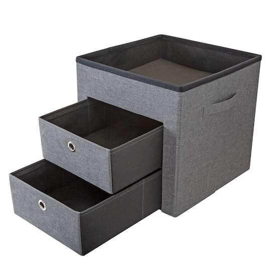 Simplify Gray 2 Drawer Collapsible Storage Ottoman